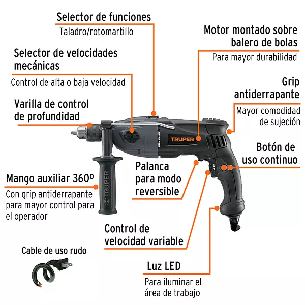 Rotomartillo 1/2", 1200w, Truper Industrial