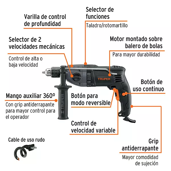 Rotomartillo 1/2", 900w, Truper Industrial