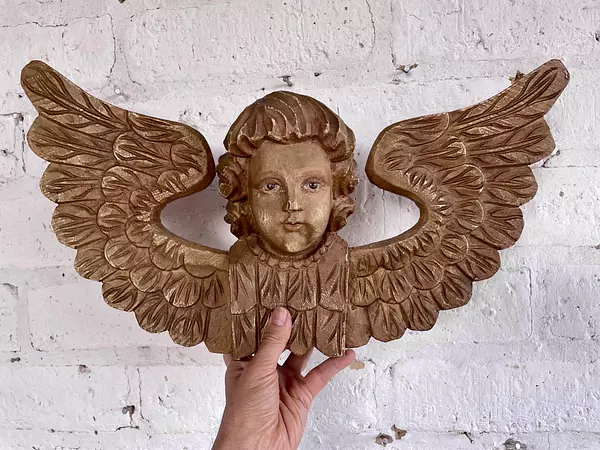 Angel Tallado En Madera Y Ojos De Cristal - España 1890