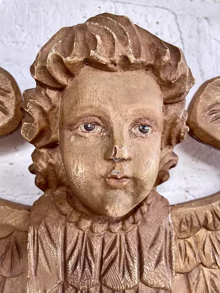 Angel Tallado En Madera Y Ojos De Cristal - España 1890