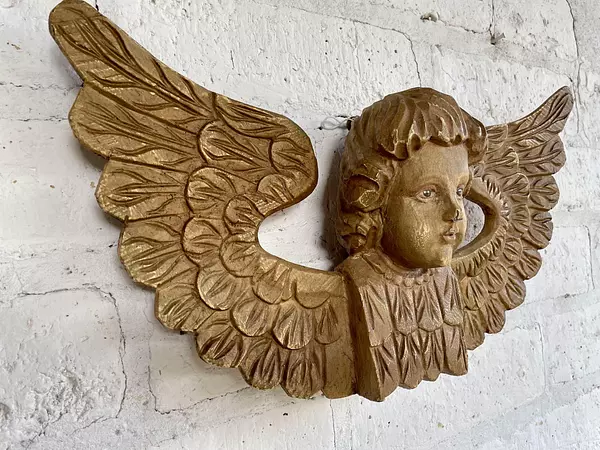 Angel Tallado En Madera Y Ojos De Cristal - España 1890