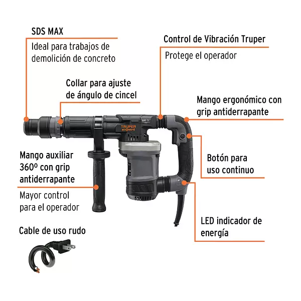 Martillo Demoledor Sds Max 6kg, 14j, 1200w, Truper Expert