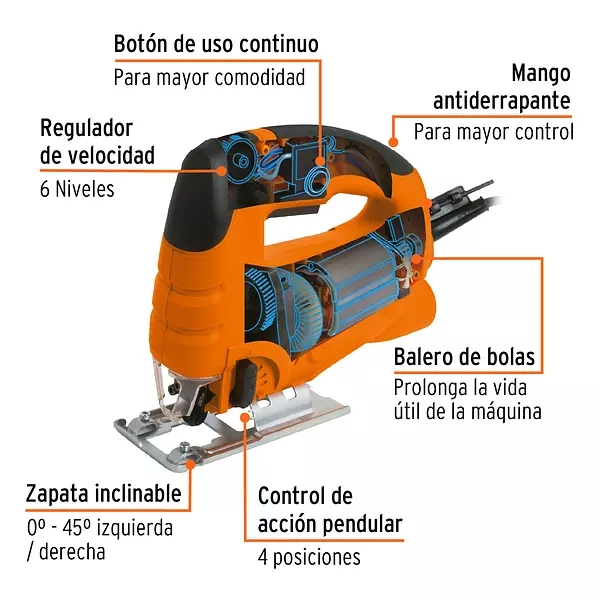 Sierra Caladora 550w 4.5 A Vel. Variable, Truper Pro