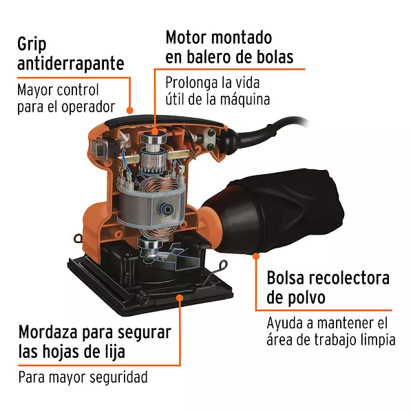 Lijadora Orbital 1/4 Hoja 200 W, Profesional, Truper