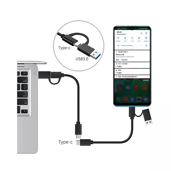 Cable Dual Tipo C A Usb 3.0 A Y Tipo C 20cm