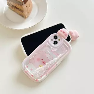 Case Diseño Animado Piggy Agua Glitter Iphone 12