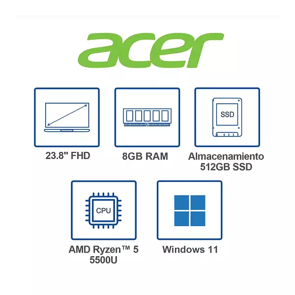 Computadora Todo En Uno Aio Acer Ryzen 5 5500u