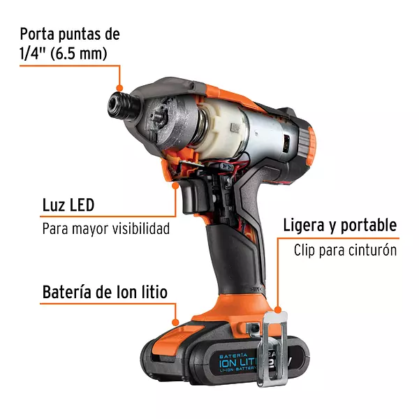 Destornillador Impacto Inal. 1/4", 20v, 1 Bat.2ah,1 Carg.Pro