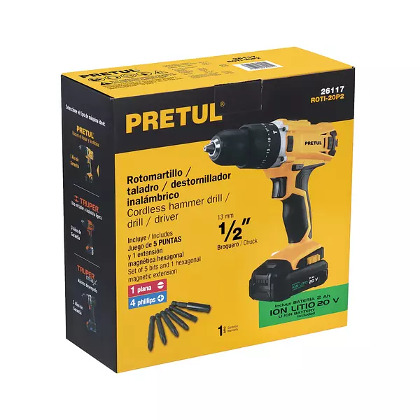 Taladro Percutor Inalámbrico 1/2", 20v, Pretul