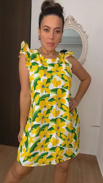 Vestido Corto Floral Amarillo