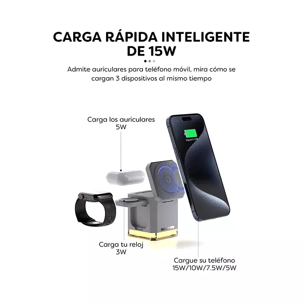 Cargador Inalámbrico Magnetico De Celular Con Lampara 3 En 1