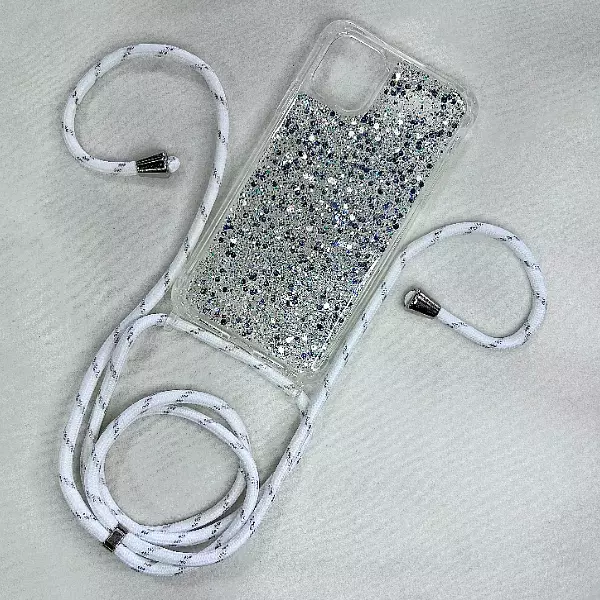 Case De Lujo Brillante Con Strap Blanco Para Iphone 15 Pro+