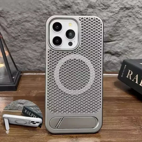 Case De Lujo Con Soporte Y Magsafe Gris Iphone 15 Pro+