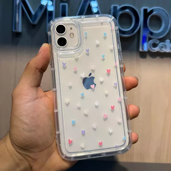 Case Diseño Transparente Corazones Colores Iphone 11