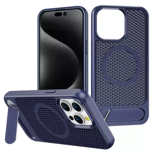 Case De Lujo Con Soporte Magnetico Azul Para Iphone 15 Pro+