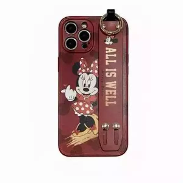 Case Lujo Minnie Soporte + Strap Protector De Camara Iphone 15 Pro+