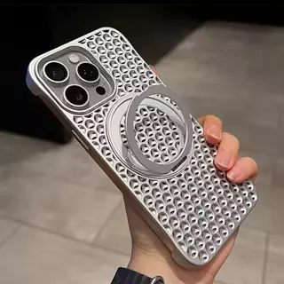 Case Magsafe Plata Disipación Calor + Soporte 360° Iphone 15pro