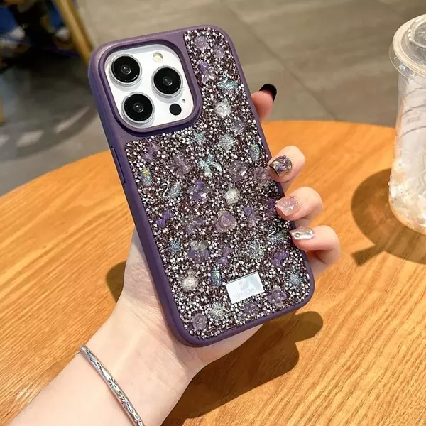 Case De Lujo Con Brillantes Morado Iphone 15