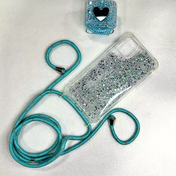 Case De Lujo Brillante Con Strap Azul Para Iphone 15 Pro