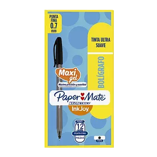 Bolígrafo Paper Mate Maxi Gel 0.7 Punta Fina Negro Caja X 12