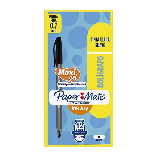 Bolígrafo Paper Mate Maxi Gel 0.7 Punta Fina Negro Caja X 12