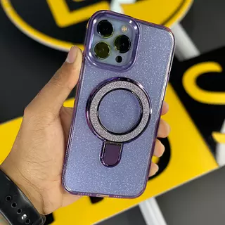 Case Escarchado Con Soporte + Magsafe Morado Iphone 13 Pro+