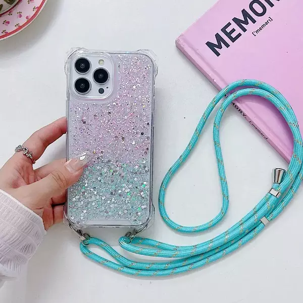 Case De Lujo Brillante Con Strap Azul Para Iphone 13 Pro+