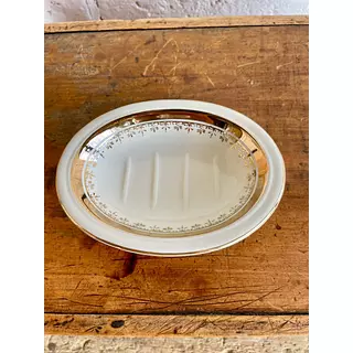 Jabonera Ovalada Blanco Y Dorado