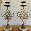 Candelabros Flor De Lis En Bronce Y Nácar - India 1970
