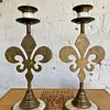 Candelabros Flor De Lis En Bronce Y Nácar - India 1970