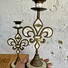 Candelabros Flor De Lis En Bronce Y Nácar - India 1970