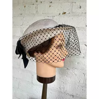 Sombrero Estilo Lady Di Con Velo De Malla Negra- U.S.A. 1980