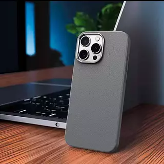 Case Diseño Cuero Magsafe Gris Iphone 14pro+