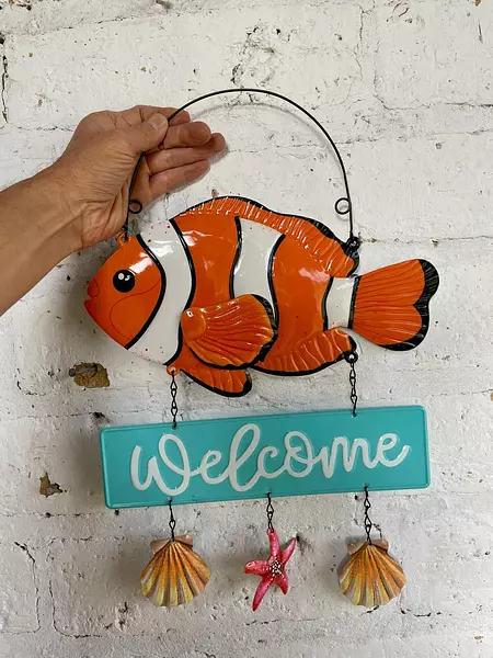 Letrero Metálico Welcome Pez Para Colgar