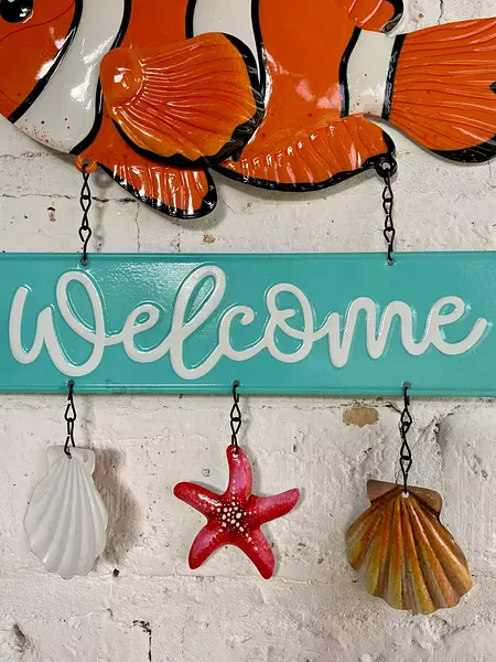 Letrero Metálico Welcome Pez Para Colgar