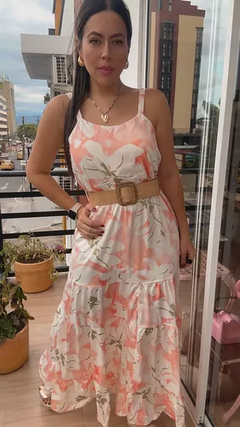 Vestido Largo Estampado Floral Salmon