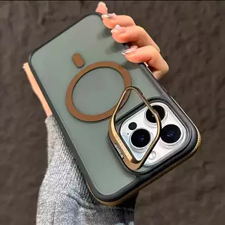 Case Magsafe Borde Dorado Soporte Iphone 13/14