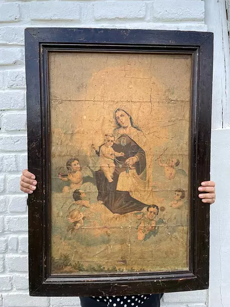 Icono Virgen Del Carmen Con El Niño Jesús - Colombia 1950