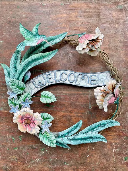 Bienvenido Con Colibrí Y Flores