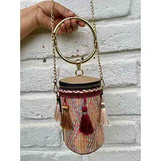 Bolso Cilíndrico De Mano Con Borlas