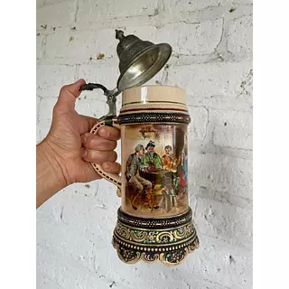 Jarro Cervecero Asa Y Tapa - Alemania 1900 Capacidad 600 Ml.