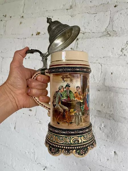 Jarro Cervecero Asa Y Tapa - Alemania 1900 Capacidad 600 Ml.