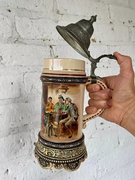 Jarro Cervecero Asa Y Tapa - Alemania 1900 Capacidad 600 Ml.