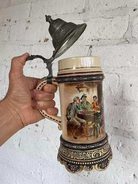 Jarro Cervecero Asa Y Tapa - Alemania 1900 Capacidad 600 Ml.