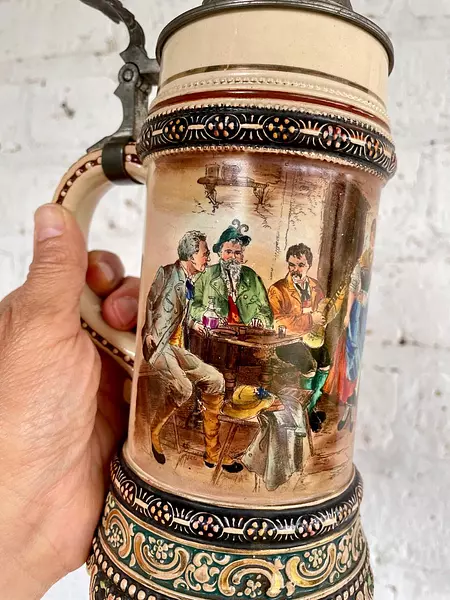 Jarro Cervecero Asa Y Tapa - Alemania 1900 Capacidad 600 Ml.