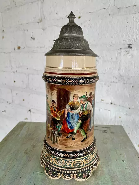 Jarro Cervecero Asa Y Tapa - Alemania 1900 Capacidad 600 Ml.
