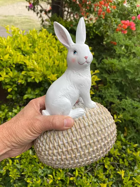 Conejo Blanco Sobre Huevo Tejido