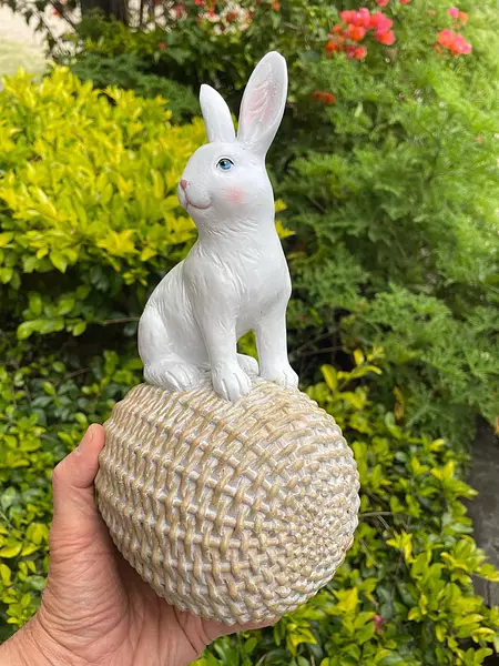 Conejo Blanco Sobre Huevo Tejido