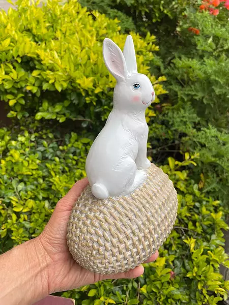 Conejo Blanco Sobre Huevo Tejido