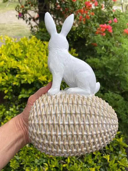 Conejo Blanco Sobre Huevo Tejido